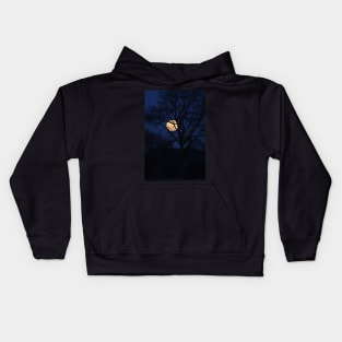 beautiful full moon with tree silhouette and dark blue sky Kids Hoodie